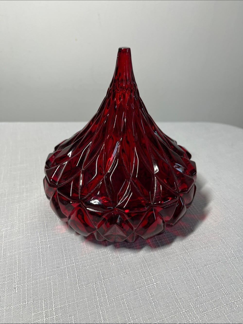 Ruby red, crystal Hershey Kiss shaped candy dish made by Shannon
Vintage